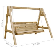 Градинска люлка от импрегниран бор, естествен цвят, 205x150x157 см