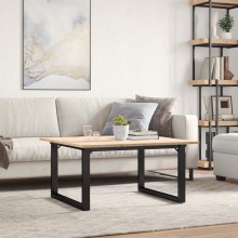 Холна маса в стил Industrial Modern, чамова дървесина масив и черна стомана, 90 x 90 см