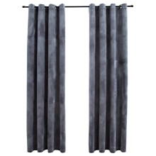 Кадифени завеси в цвят антрацит с метални халки, 2 бр., 140 x 175 см