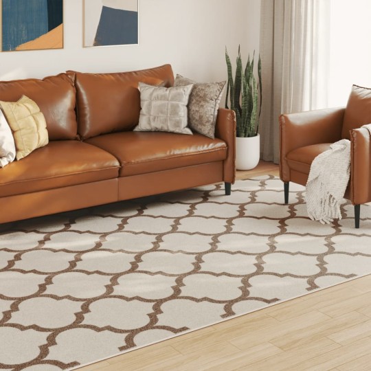 Килим за открито и закрито с къс косъм, арабска шарка, бежов