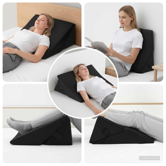 Клиновидна мемори възглавница за легло Bed Position Memory, 55 x 55 x 26 см, черна