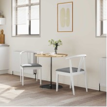 Комплект от 2 трапезни стола тип кресла в стил Mid-Century Modern от масивно каучуково дърво в бяло и сиво