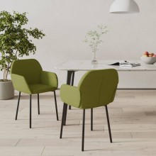 Комплект от 2 трапезни стола тип кресла в стил Mid-Century Modern от светлозелено кадифе с черни метални крака