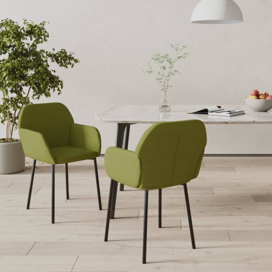 Комплект от 2 трапезни стола тип кресла в стил Mid-Century Modern от светлозелено кадифе с черни метални крака