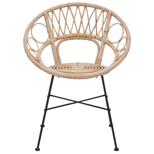 Комплект от 2 трапезни стола тип кресла в стил Modern Boho от естествен ратан и черна желязна рамка