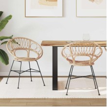 Комплект от 2 трапезни стола тип кресла в стил Modern Boho от естествен ратан и черна желязна рамка