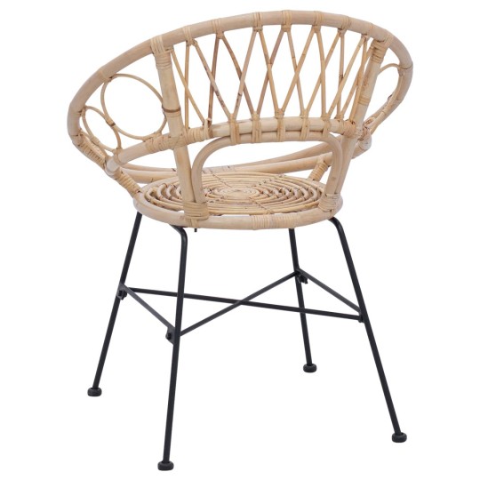 Комплект от 2 трапезни стола тип кресла в стил Modern Boho от естествен ратан и черна желязна рамка