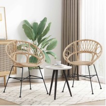 Комплект от 2 трапезни стола тип кресла в стил Modern Boho от естествен ратан и черна желязна рамка