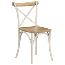 Комплект от 2 трапезни стола в класически бистро стил Кросбек от бяла стомана и масивно мангово дърво