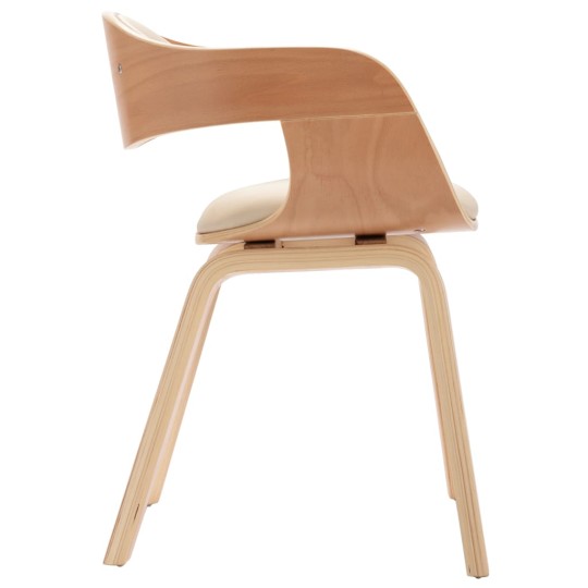 Комплект от 4 трапезни стола в мид-сенчъри модерен стил от извито дърво в светъл дъб и кремава еко кожа