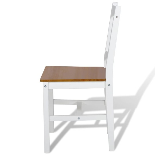 Комплект от 6 трапезни стола в рустик стил от масивен чам в бяло и естествен дървесен цвят