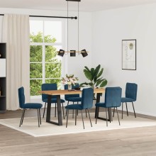 Комплект от 6 трапезни стола в стил Mid-Century Modern от синьо кадифе с декоративни копчета