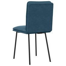 Комплект от 6 трапезни стола в стил Mid-Century Modern от синьо кадифе с декоративни копчета