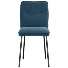 Комплект от 6 трапезни стола в стил Mid-Century Modern от синьо кадифе с декоративни копчета