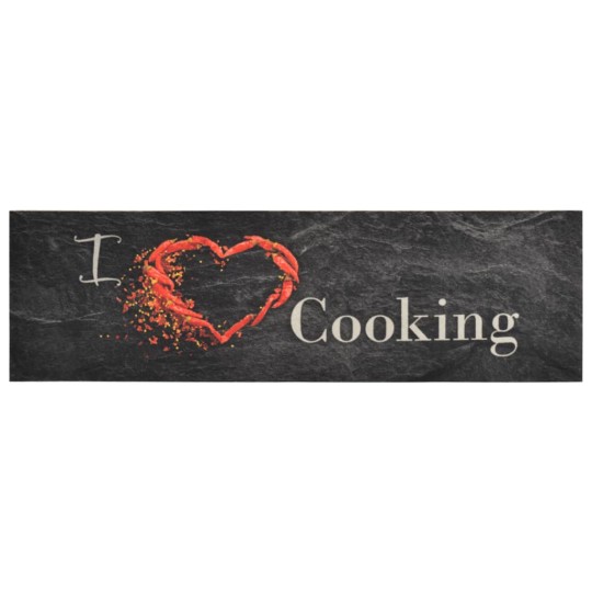 Кухненско килимче I ❤ cooking, черно, 45x150 см, кадифе