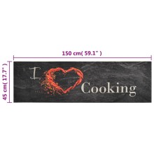 Кухненско килимче I ❤ cooking, черно, 45x150 см, кадифе