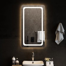 LED стенно огледало за баня с периферна рамка с омекотени ъгли и USB захранване, 50x90 см
