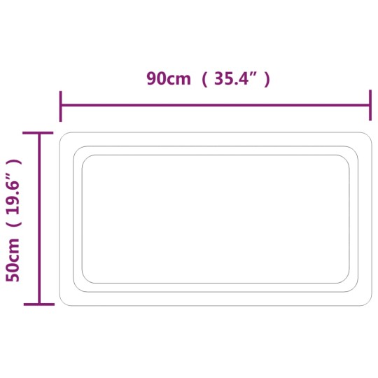 LED стенно огледало за баня с периферна рамка с омекотени ъгли и USB захранване, 50x90 см
