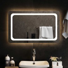 LED стенно огледало за баня с периферна рамка с омекотени ъгли и USB захранване, 80x50 см