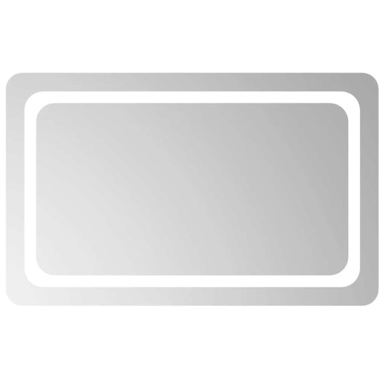 LED стенно огледало за баня с периферна рамка с омекотени ъгли и USB захранване, 80x50 см