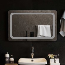 LED стенно огледало за баня с периферна рамка с омекотени ъгли и USB захранване, 80x50 см