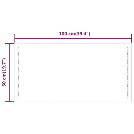 LED стенно огледало за баня с USB захранване и периферно точково осветление, 50x100 см