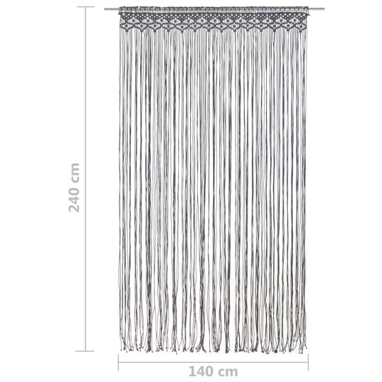 Памучно перде макраме в цвят антрацит за тръбен корниз, 140 x 240 см