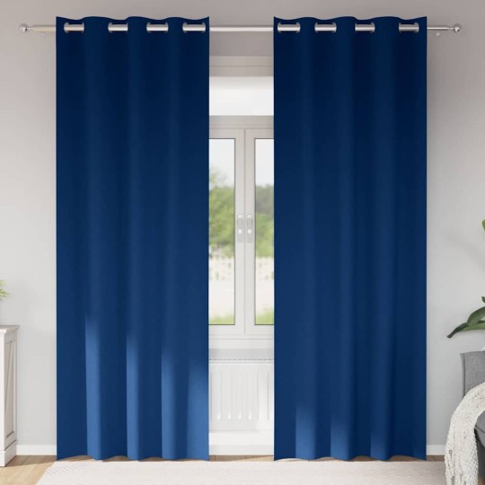 Плътни завеси в цвят мастиленосин с метални халки, 2 бр., 140 x 245 см