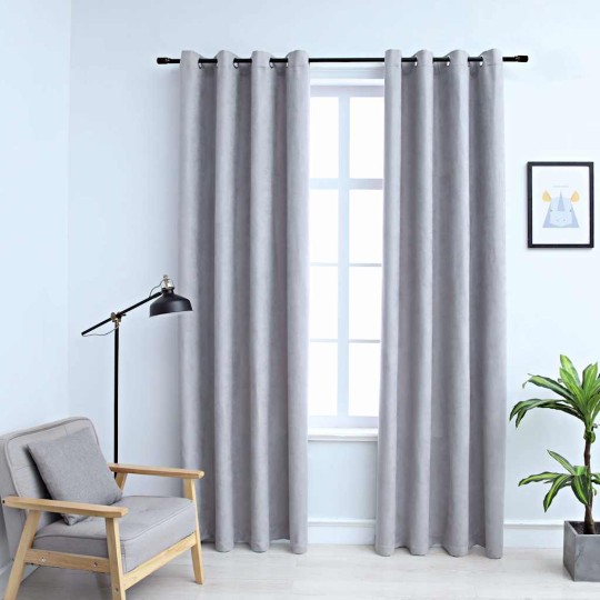 Плътни завеси в цвят сив с метални халки, 2 бр., 140 x 245 см