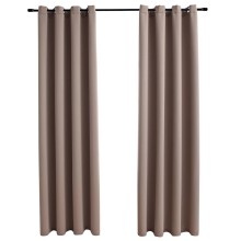 Плътни завеси в цвят таупе с метални халки, 2 бр., 140 x 245 см