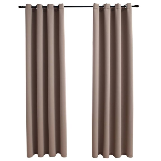 Плътни завеси в цвят таупе с метални халки, 2 бр., 140 x 245 см