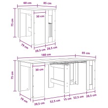 Разтегателна трапезна маса в стил Industrial Modern, ЛПДЧ опушен рустик дъб, 60-180 x 85 см