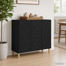 Шкаф FLORA с 3 врати и флорални фронтове, черен, 89 x 34,5 x 80 см