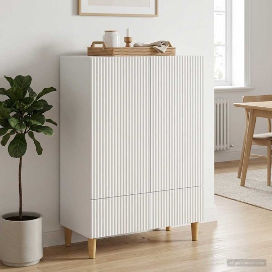 Шкаф LINEA с 2 врати и долно чекмедже, бял, 66 x 34,5 x 95 см