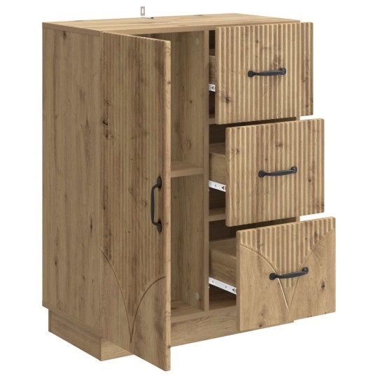 Шкаф ONDA с врата и 3 чекмеджета, дъб артизан, 66 x 34,5 x 87 см