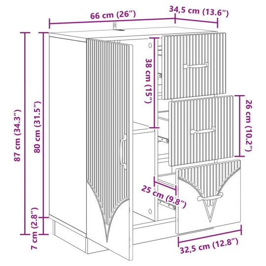 Шкаф ONDA с врата и 3 чекмеджета, дъб артизан, 66 x 34,5 x 87 см