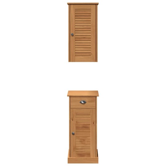 Комплект шкафове за баня VIGO от масивна борова дървесина с ламелни фронтове, кафяв и меденокафяв, 37 x 34 x 150 см