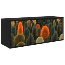 Шкаф ZAANDAM с принт с кактуси върху фронтовете, с 3 врати, черен дъб, 102 x 33 x 40 см