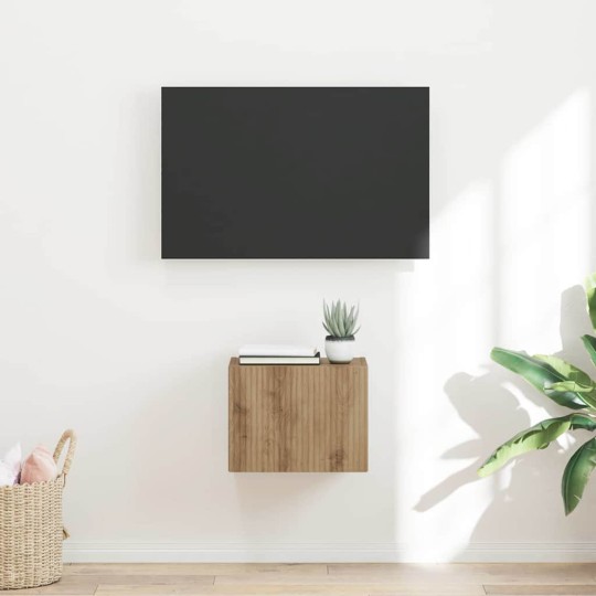 Стенен ТВ шкаф LINEA с вертикално фрезован фронт, дъб артизан, 39 x 31 x 29,5 см