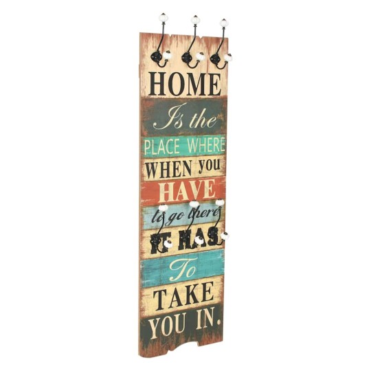 Стенна закачалка FUN с 6 куки HOME IS, 120 x 40 см