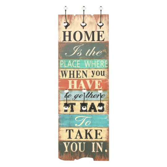 Стенна закачалка FUN с 6 куки HOME IS, 120 x 40 см