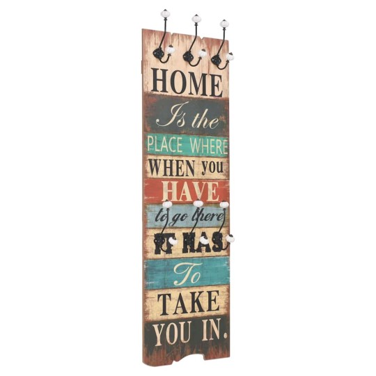 Стенна закачалка FUN с 6 куки HOME IS, 120 x 40 см