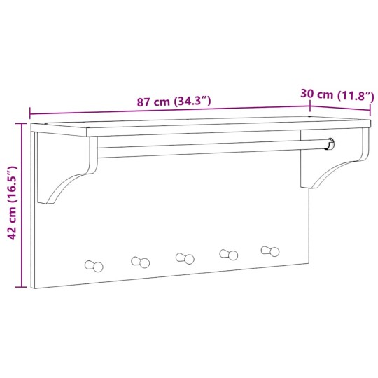 Стенна закачалка за палта SANDNES 87 x 30 x 42 см, масивна дървесина, бор