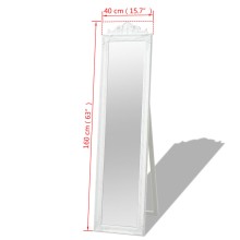Свободностоящо огледало в цял ръст с бяла барокова рамка и стойка 160 x 40 см