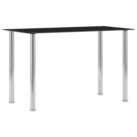 Трапезна маса в стил Modern Glass, черно закалено стъкло и неръждаема стомана, 120 x 60 см