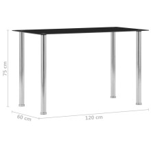 Трапезна маса в стил Modern Glass, черно закалено стъкло и неръждаема стомана, 120 x 60 см