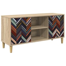 ТВ шкаф OMMEN с многоцветен геометричен принт тип шеврон върху фронтовете, с 2 врати и 1 рафт, дъб сонома, 102 x 33 x 50 см