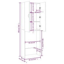 Висок шкаф за пералня с 2 врати и 3 отделения, бял, 64 x 25,5 x 190 см