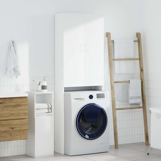 Висок шкаф за пералня с 2 врати и 3 отделения, бял, 64 x 25,5 x 190 см