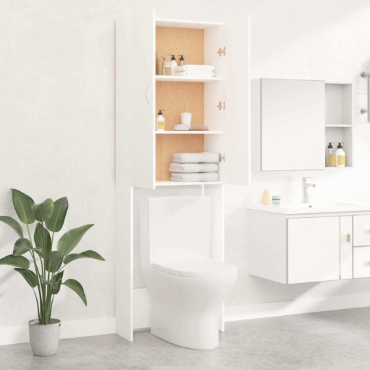 Висок шкаф за пералня с 2 врати и 3 отделения, бял, 64 x 25,5 x 190 см